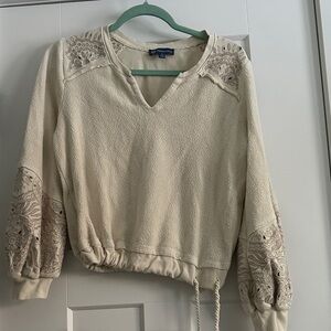 Democracy Cream Textured Top with Lace Details